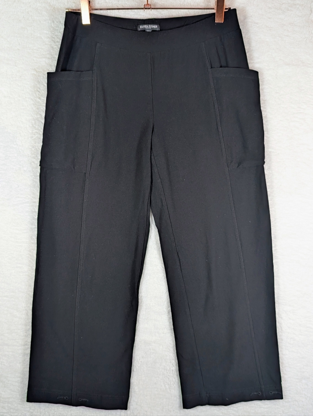 377-Eileen Fisher Black Pants Big Pockets-Style‎ Stretch Trousers